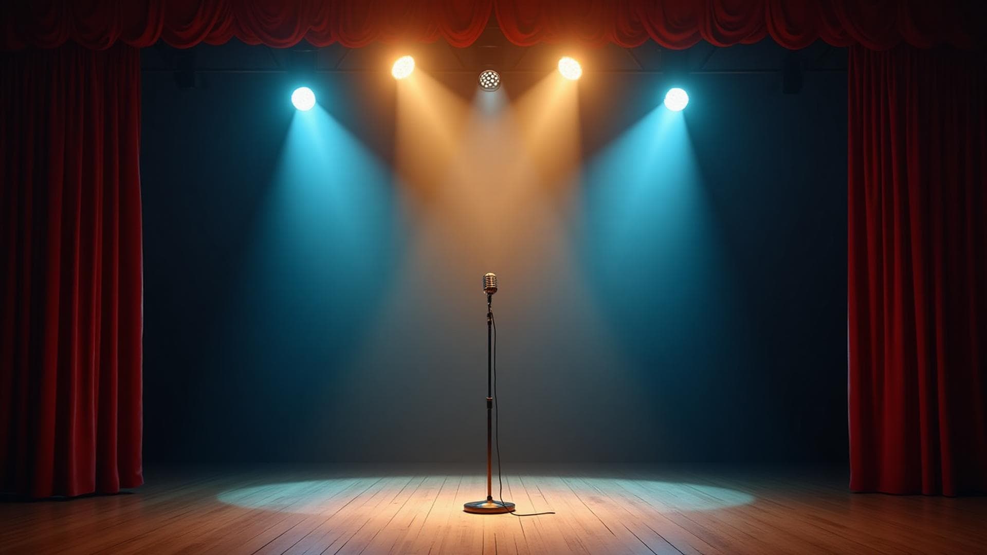 Comedy club stage with spotlights