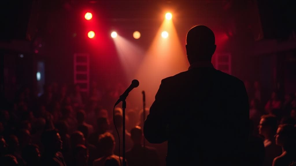 Stage performance from behind comedian